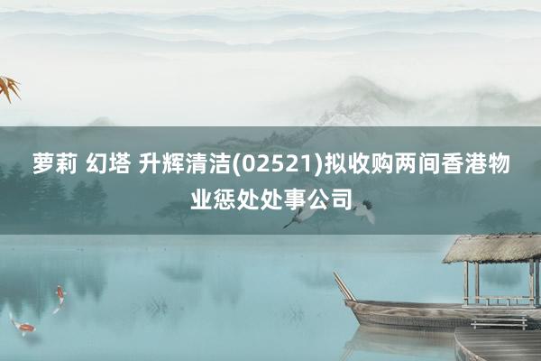 萝莉 幻塔 升辉清洁(02521)拟收购两间香港物业惩处处事公司