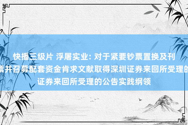 快播三级片 浮屠实业: 对于紧要钞票置换及刊行股份购买钞票并召募配套资金肯求文献取得深圳证券来回所受理的公告实践纲领