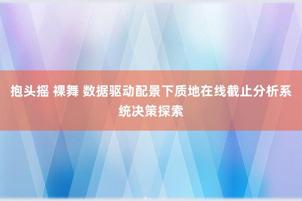 抱头摇 裸舞 数据驱动配景下质地在线截止分析系统决策探索