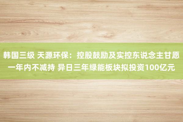 韩国三级 天源环保：控股鼓励及实控东说念主甘愿一年内不减持 异日三年绿能板块拟投资100亿元