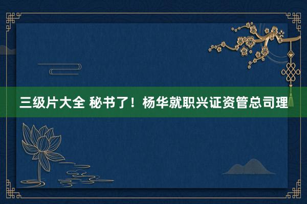 三级片大全 秘书了！杨华就职兴证资管总司理