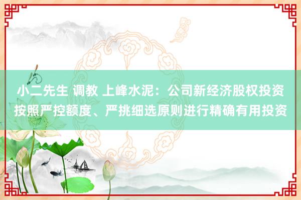 小二先生 调教 上峰水泥：公司新经济股权投资按照严控额度、严挑细选原则进行精确有用投资