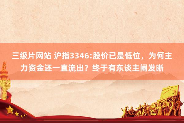 三级片网站 沪指3346:股价已是低位，为何主力资金还一直流出？终于有东谈主阐发晰