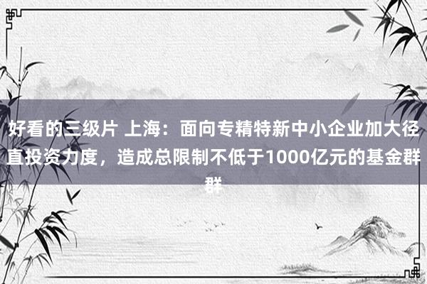 好看的三级片 上海：面向专精特新中小企业加大径直投资力度，造成总限制不低于1000亿元的基金群