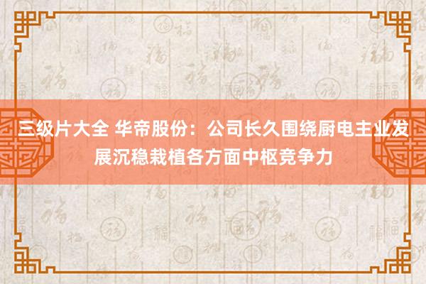 三级片大全 华帝股份：公司长久围绕厨电主业发展沉稳栽植各方面中枢竞争力